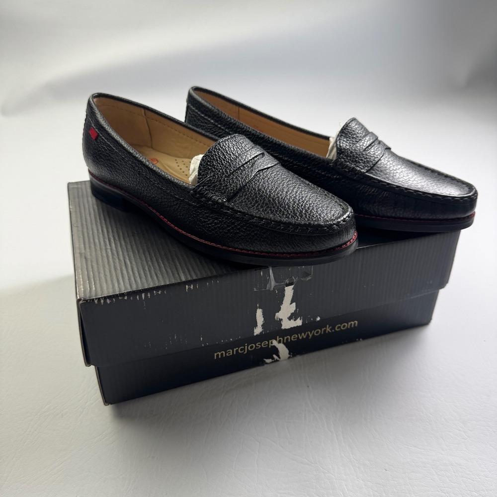 Marc Joseph New York East Village Black Grainy Leather Penny Loafers Mens 7.5